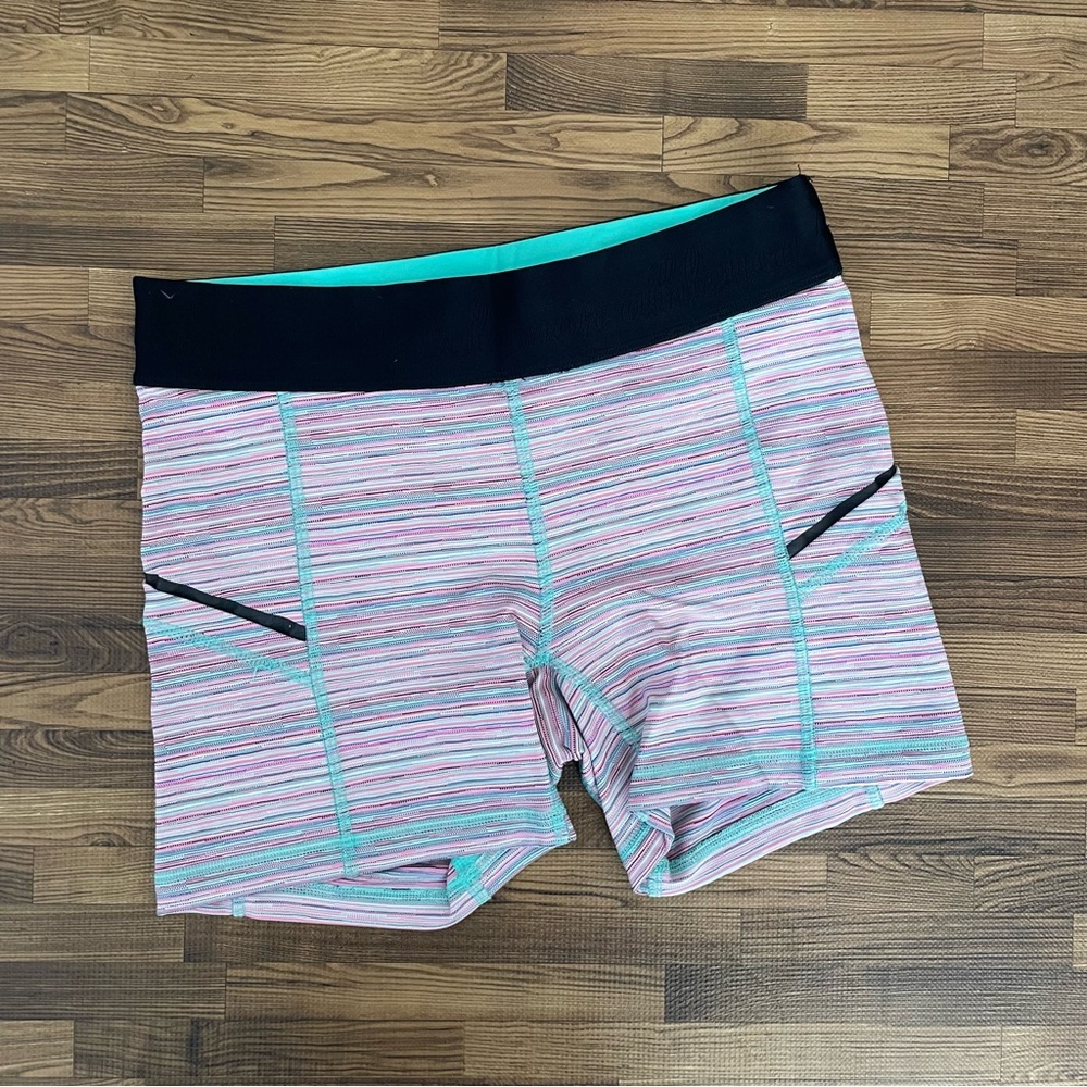 Lululemon What The Sport shorts in the Cyber Stripe Flash Light Menthol 6